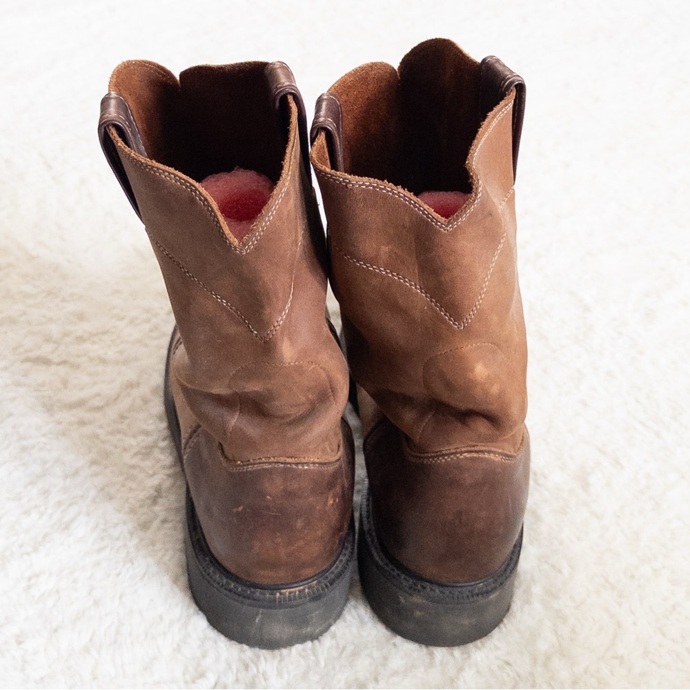 Justin Men’s Round-Up Pull-On Work Boots Size 9 Brown Leather - Picture 4 of 10